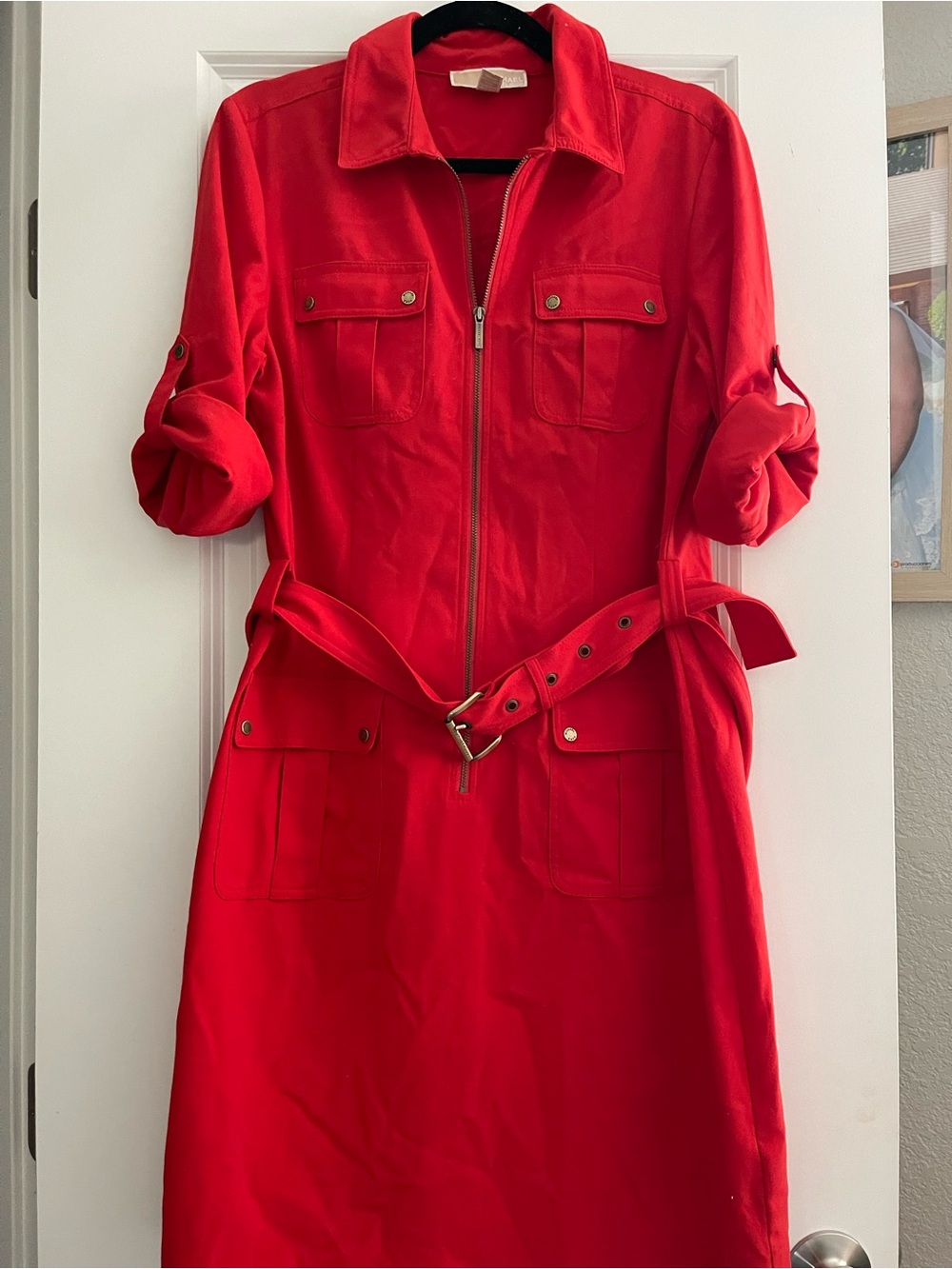 Michael Kors Bright Red Zip Dress with Belt